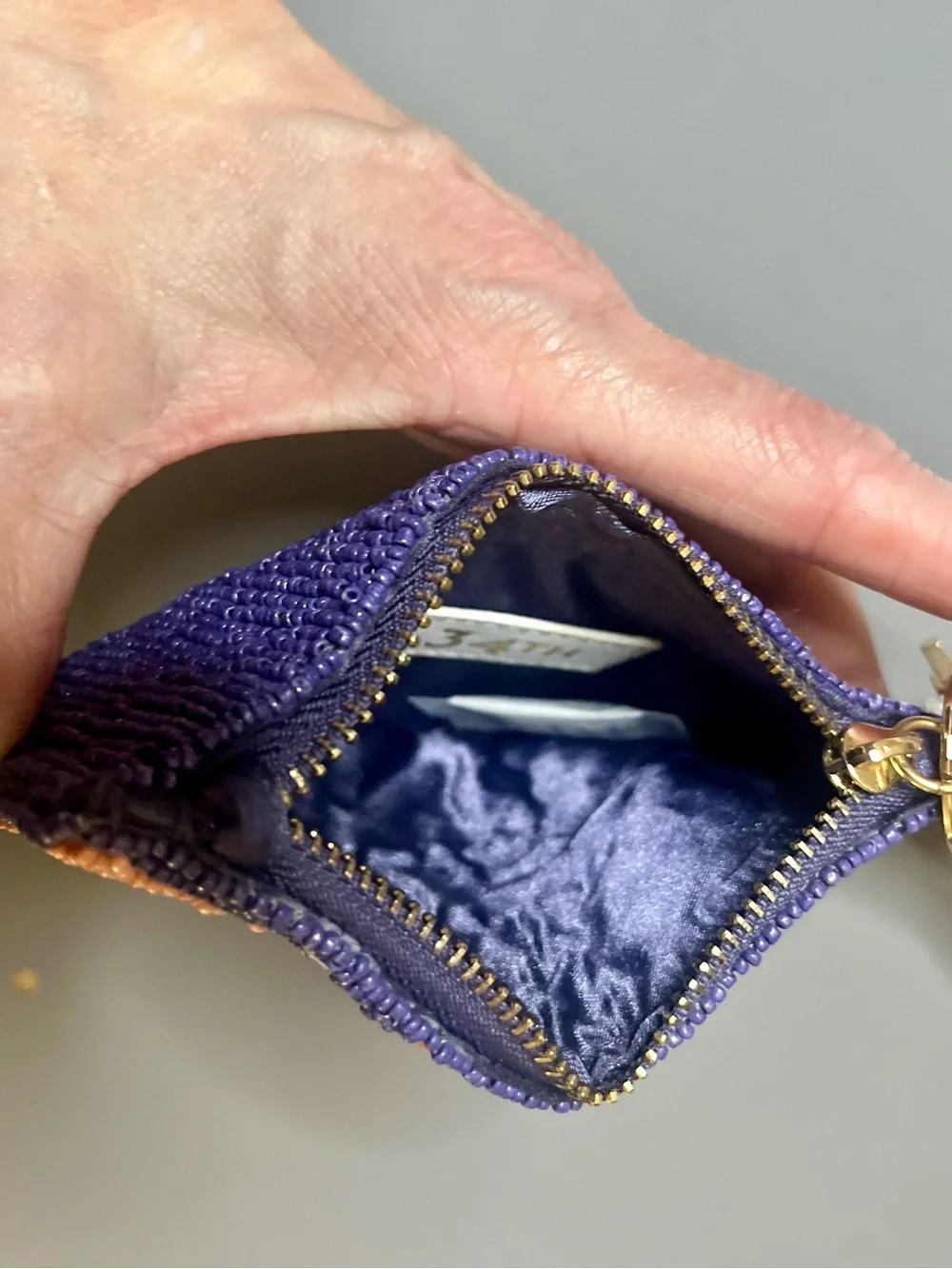 On 34th Beaded Coin Pouch Navy Pink Zebra Print NWT Tassel Keychain